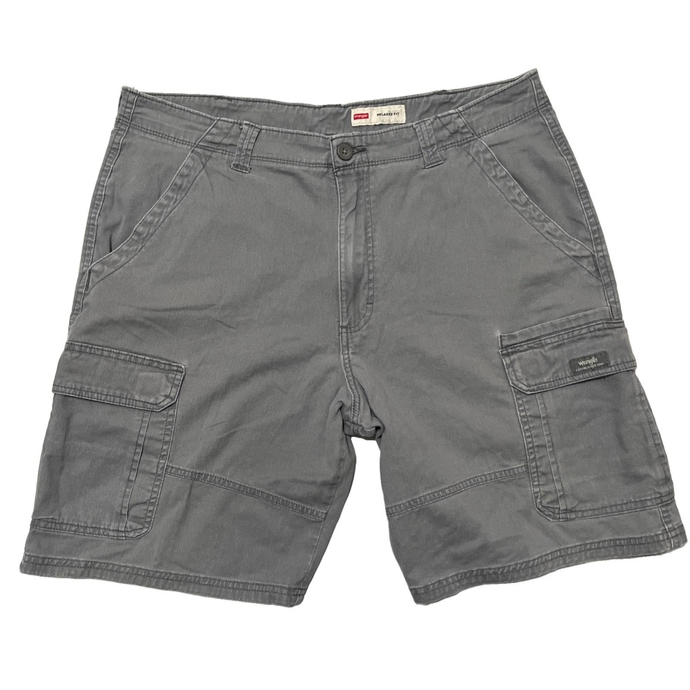 Wrangler Cargo Shorts Mens 36 Grey Relaxed Fit Multiple Pockets